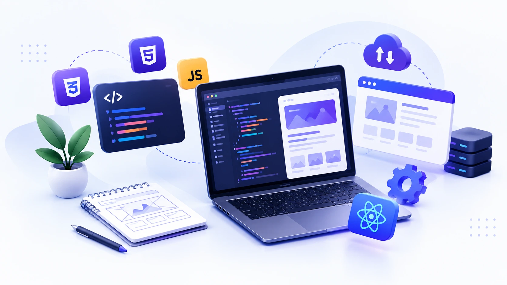 Laptop displaying website design and development work
